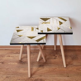Hanah Home Mesas nido Blanco y dorado